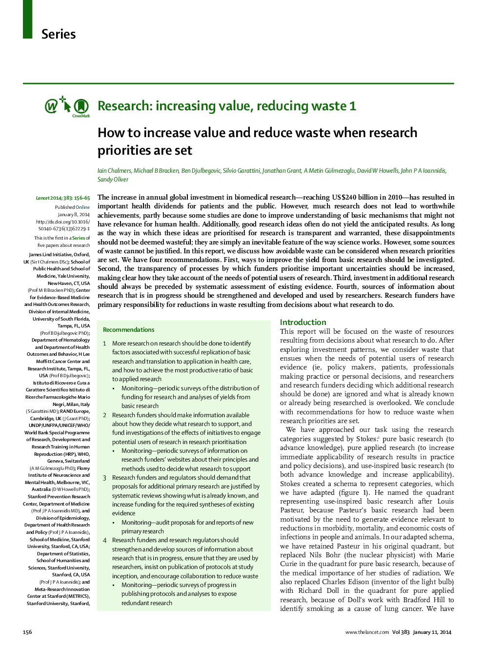 How to increase value and reduce waste when research priorities are set