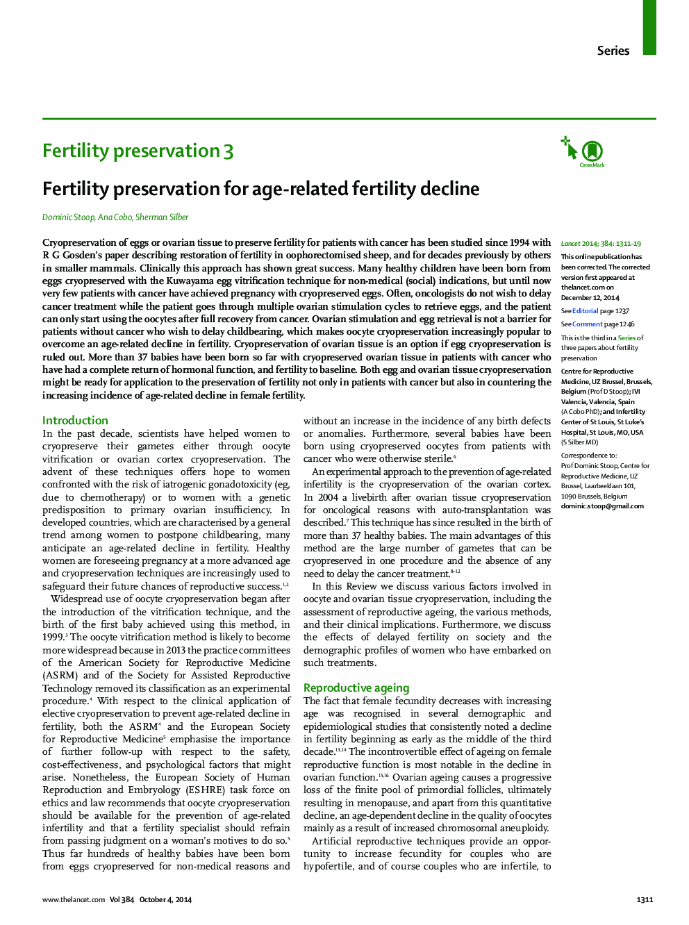 Fertility preservation for age-related fertility decline