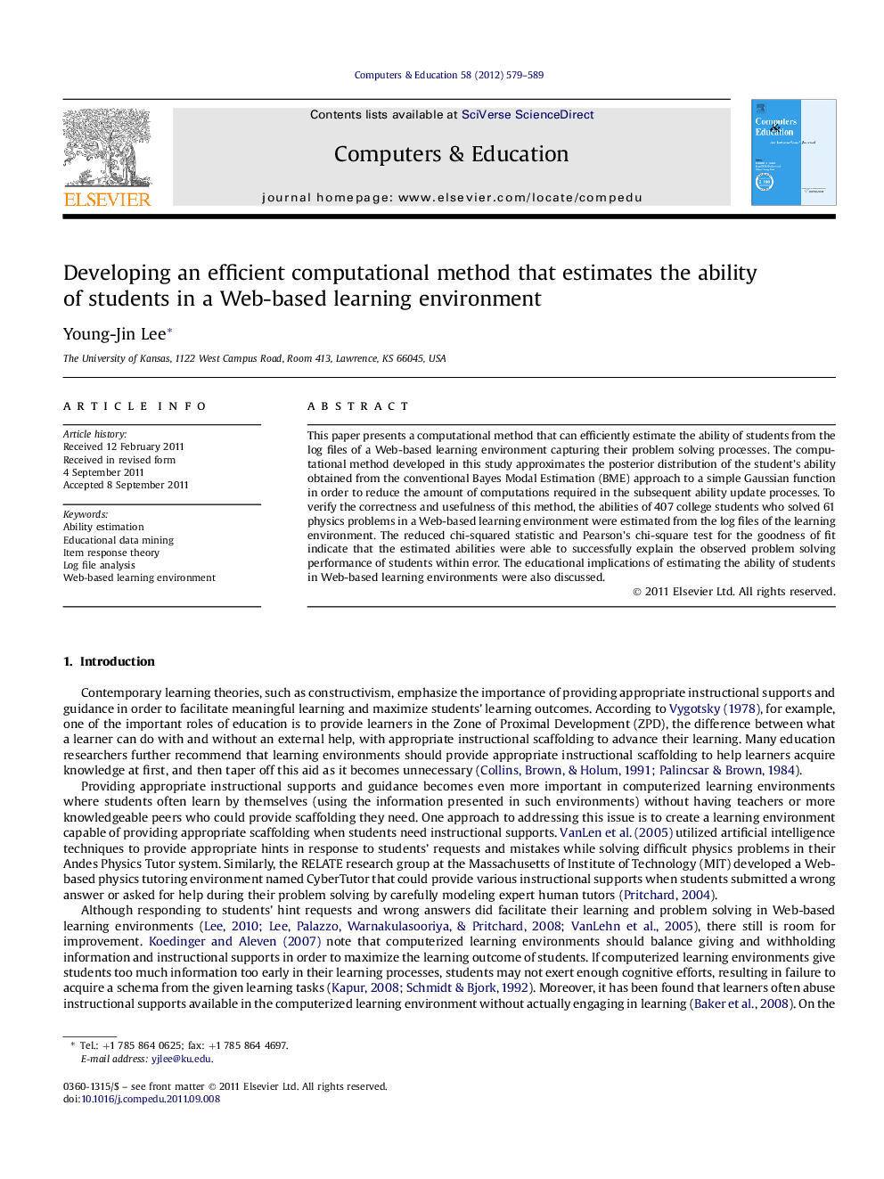 Developing an efficient computational method that estimates the ability of students in a Web-based learning environment