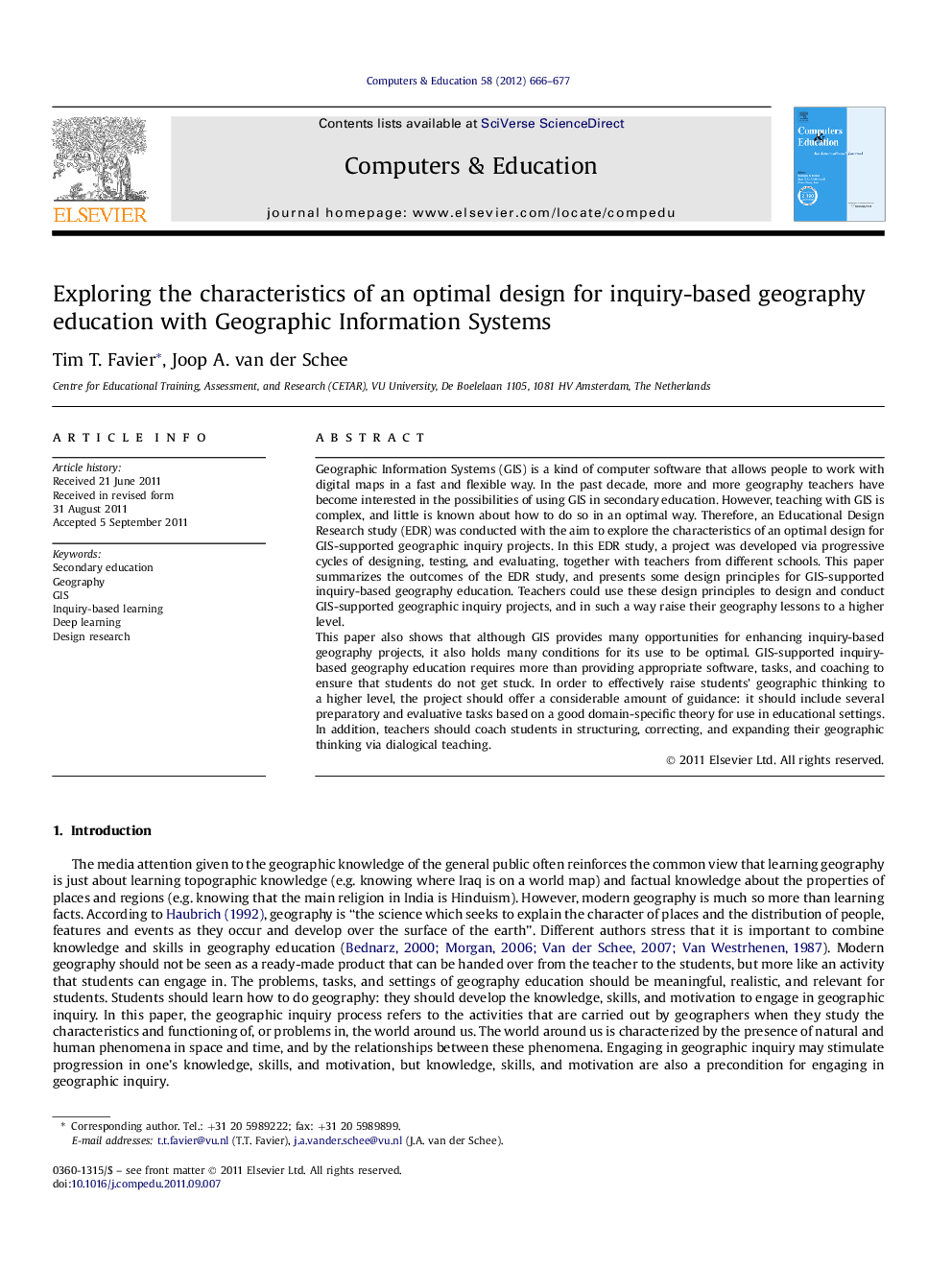 Exploring the characteristics of an optimal design for inquiry-based geography education with Geographic Information Systems