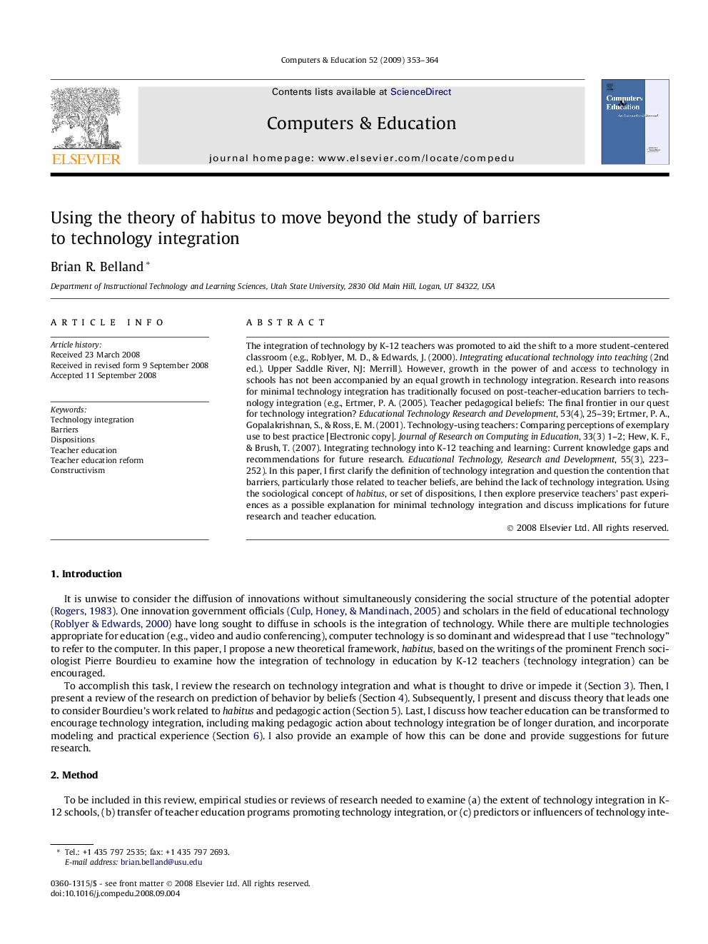 Using the theory of habitus to move beyond the study of barriers to technology integration