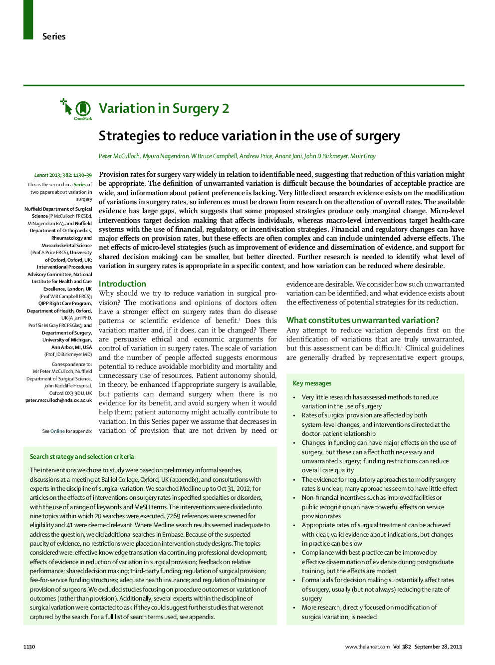 Strategies to reduce variation in the use of surgery