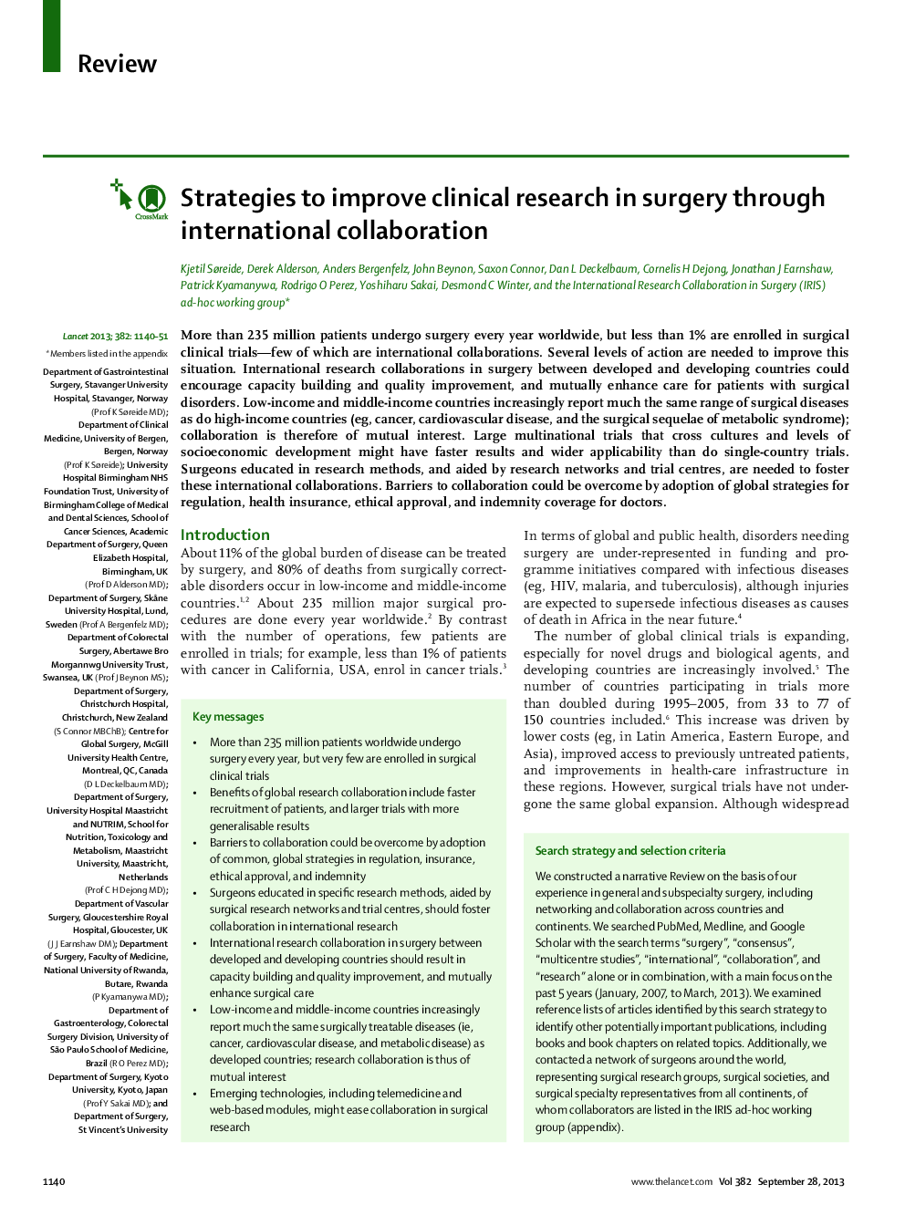 Strategies to improve clinical research in surgery through international collaboration