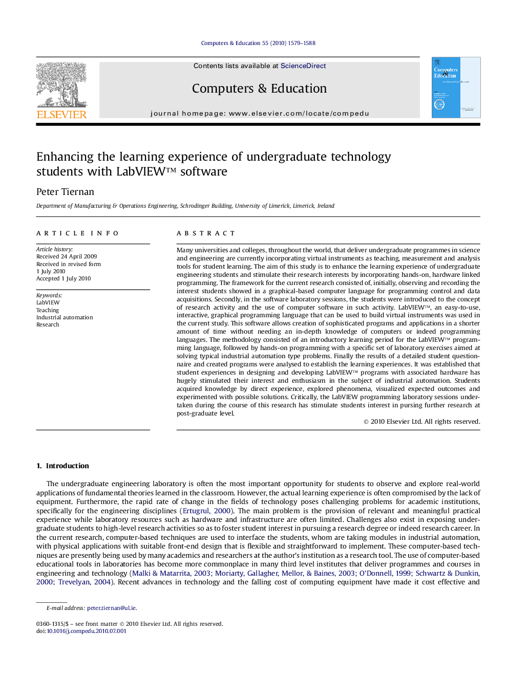 Enhancing the learning experience of undergraduate technology students with LabVIEW™ software