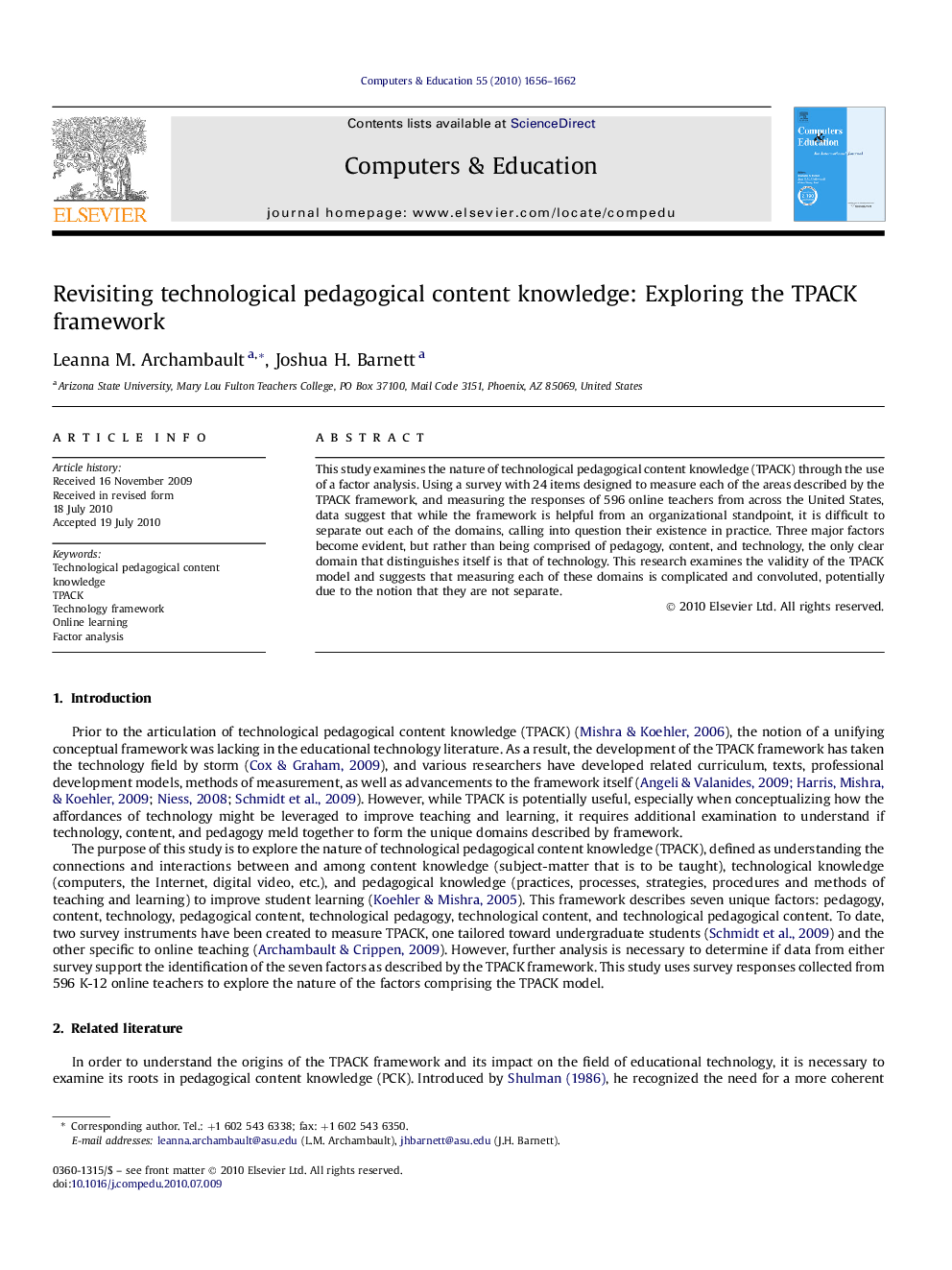 Revisiting technological pedagogical content knowledge: Exploring the TPACK framework