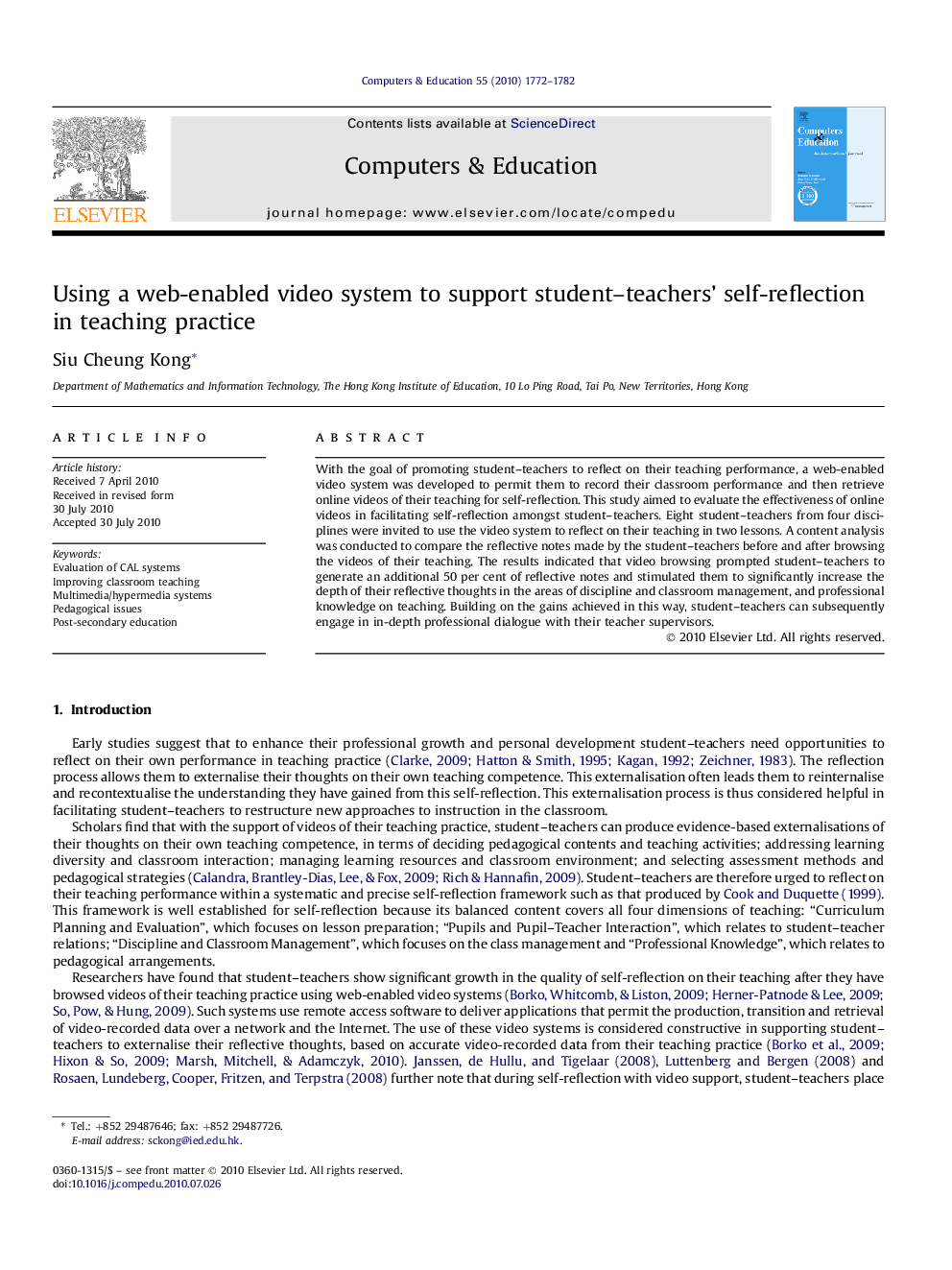 Using a web-enabled video system to support student–teachers’ self-reflection in teaching practice