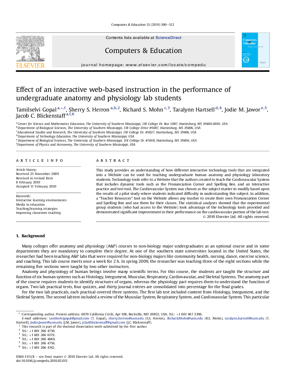 Effect of an interactive web-based instruction in the performance of undergraduate anatomy and physiology lab students