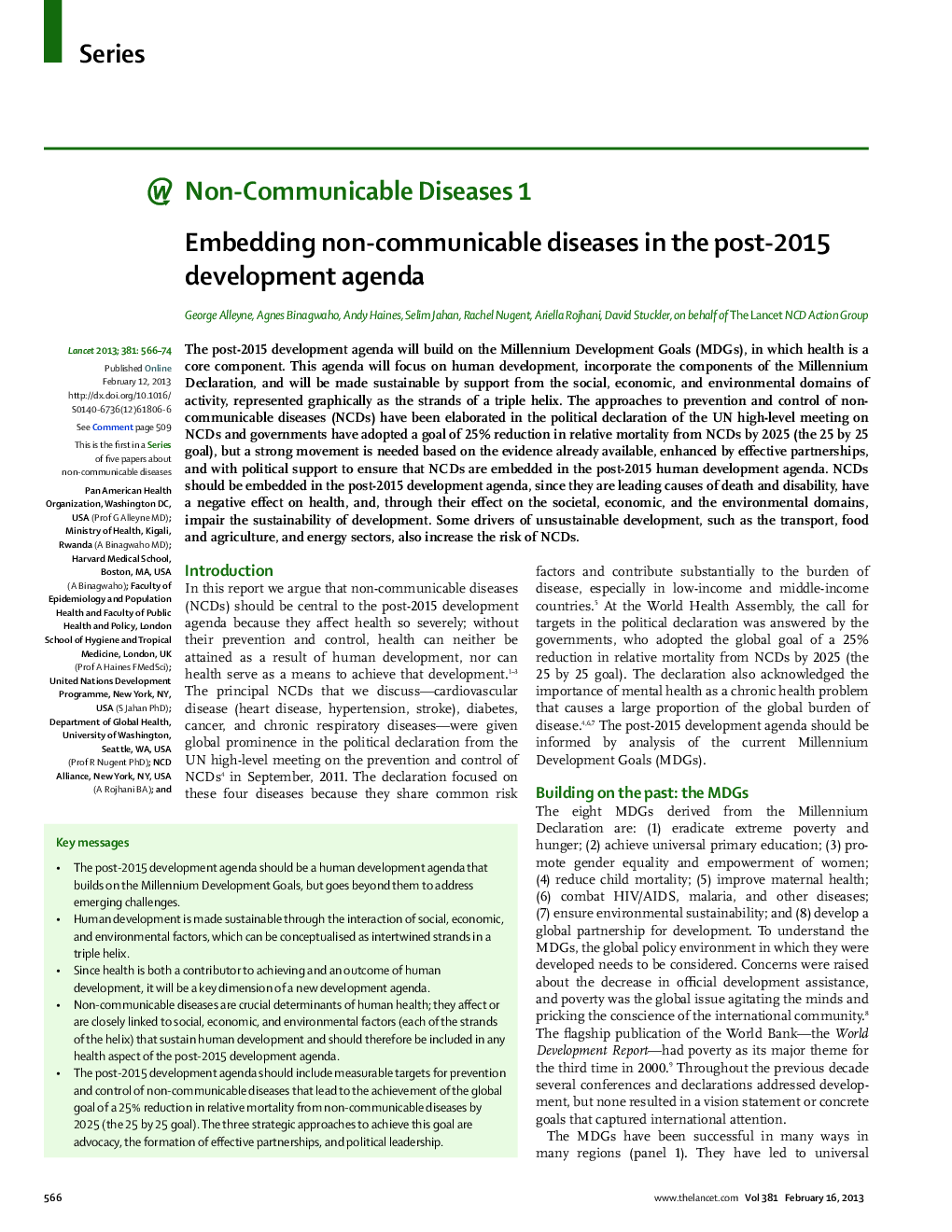 Embedding non-communicable diseases in the post-2015 development agenda