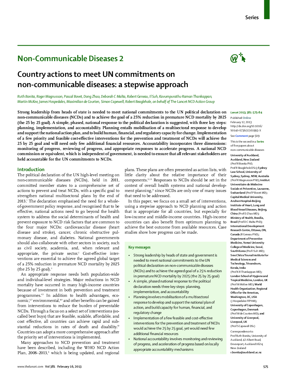 Country actions to meet UN commitments on non-communicable diseases: a stepwise approach