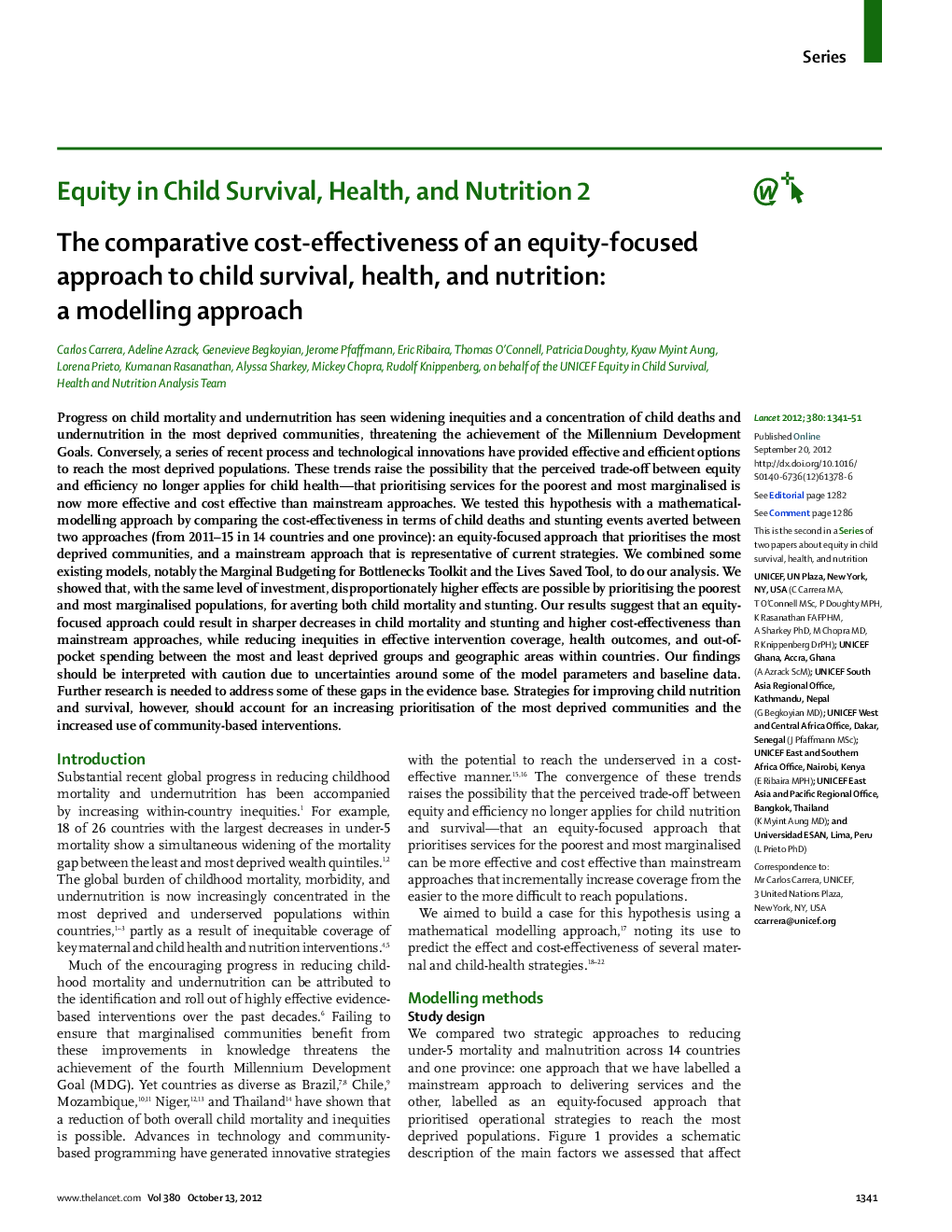 The comparative cost-effectiveness of an equity-focused approach to child survival, health, and nutrition: a modelling approach