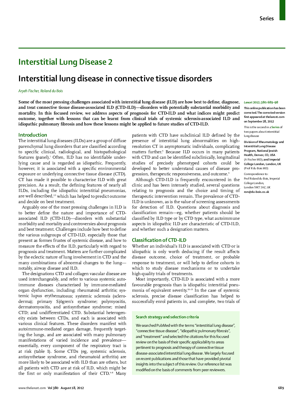 Interstitial lung disease in connective tissue disorders