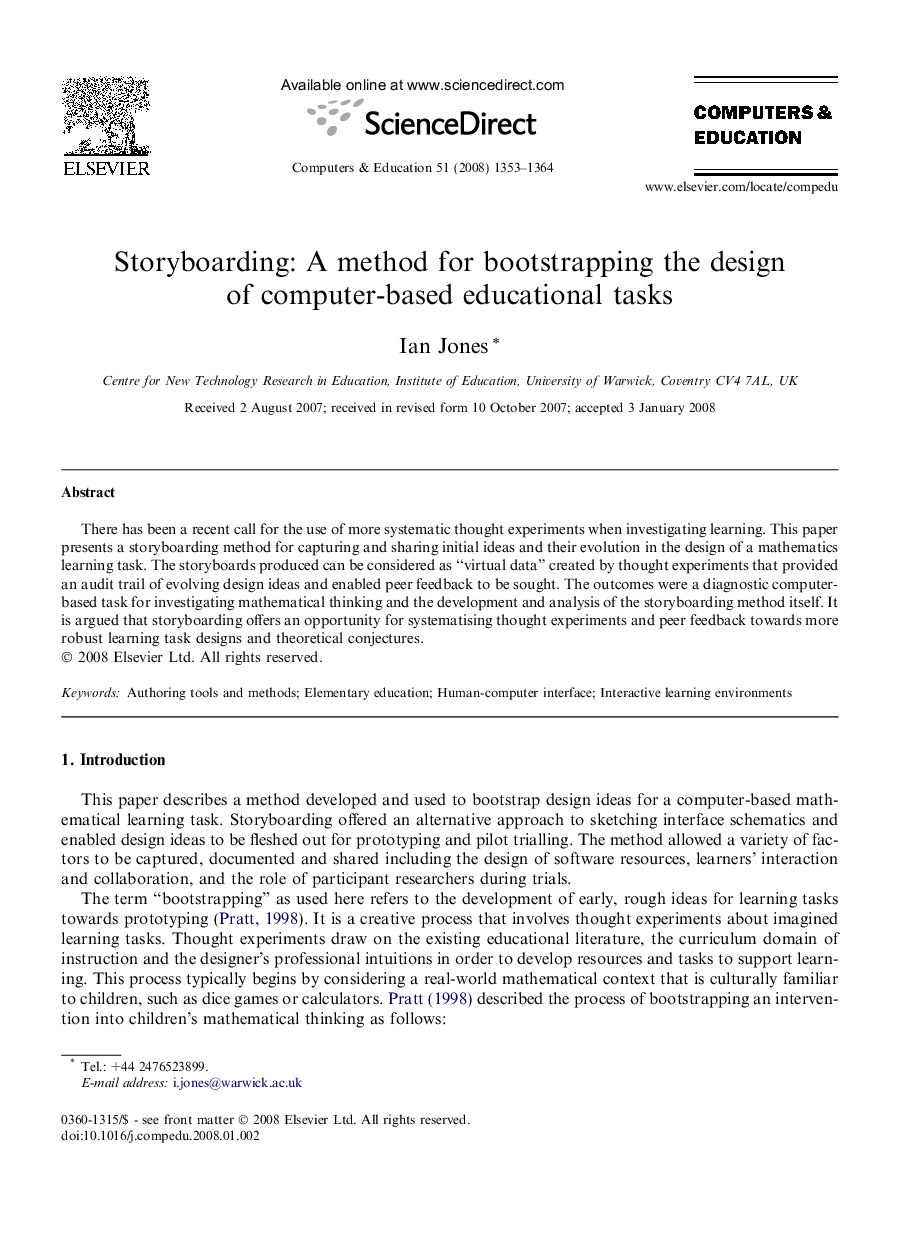 Storyboarding: A method for bootstrapping the design of computer-based educational tasks