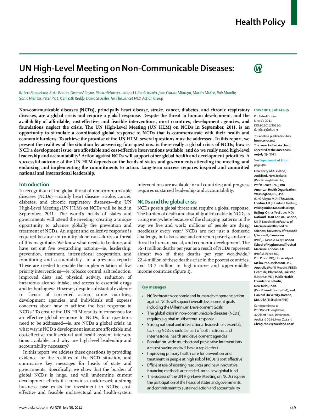 UN High-Level Meeting on Non-Communicable Diseases: addressing four questions