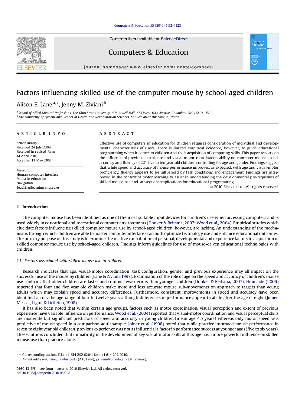 Factors influencing skilled use of the computer mouse by school-aged children