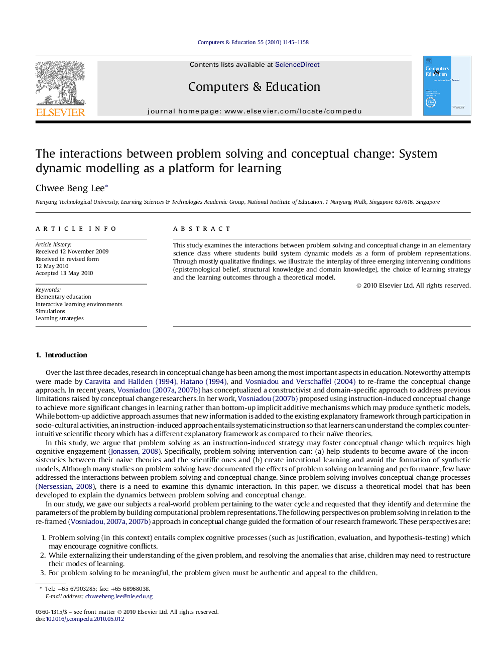 The interactions between problem solving and conceptual change: System dynamic modelling as a platform for learning