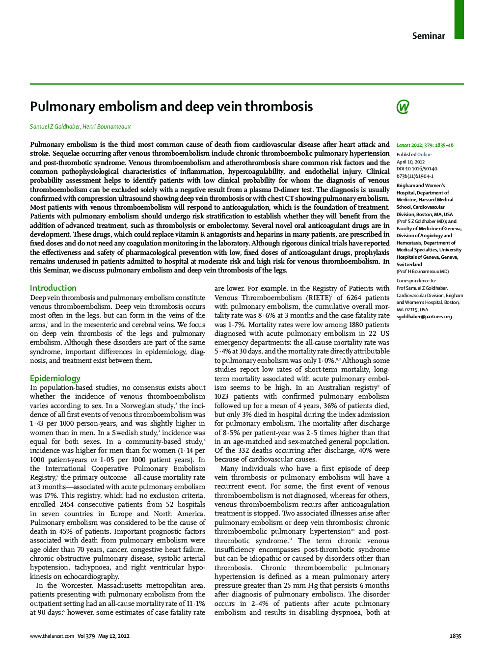 Pulmonary embolism and deep vein thrombosis