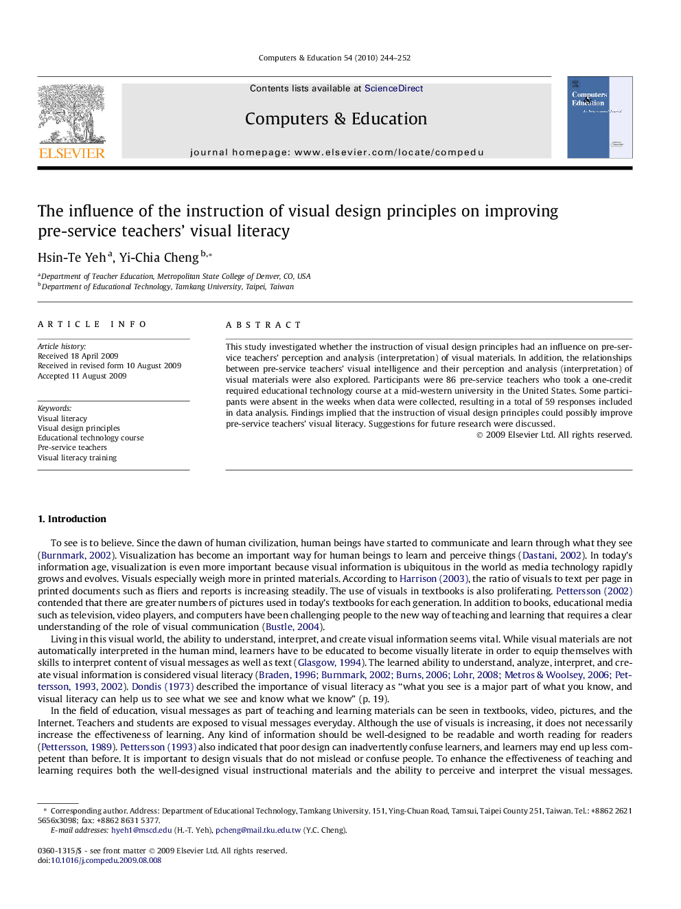 The influence of the instruction of visual design principles on improving pre-service teachers’ visual literacy