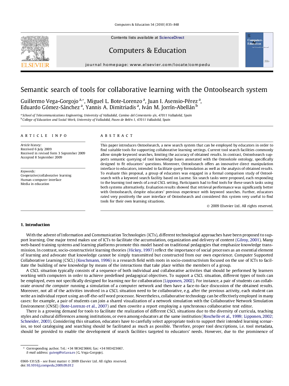 Semantic search of tools for collaborative learning with the Ontoolsearch system