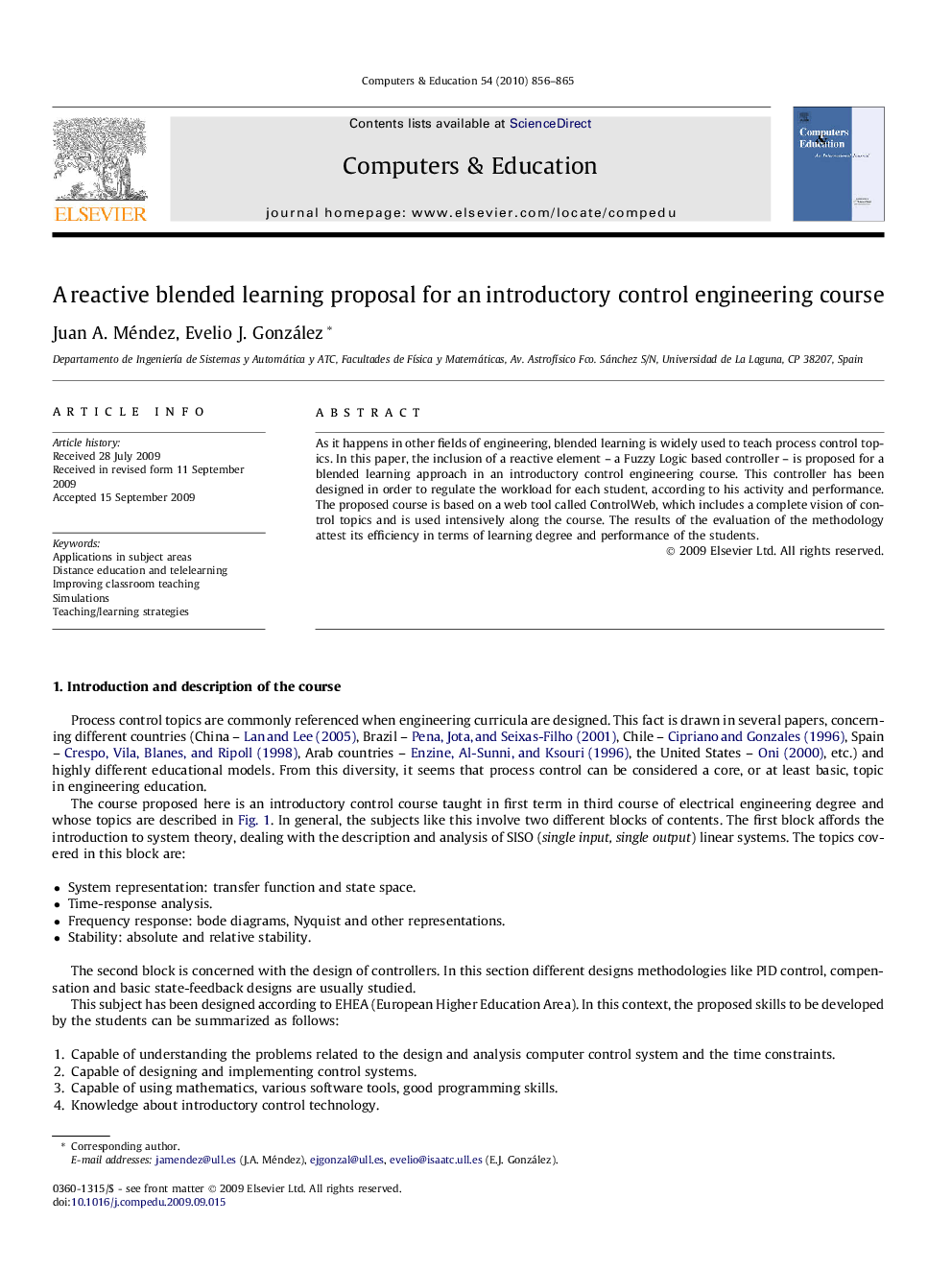 A reactive blended learning proposal for an introductory control engineering course