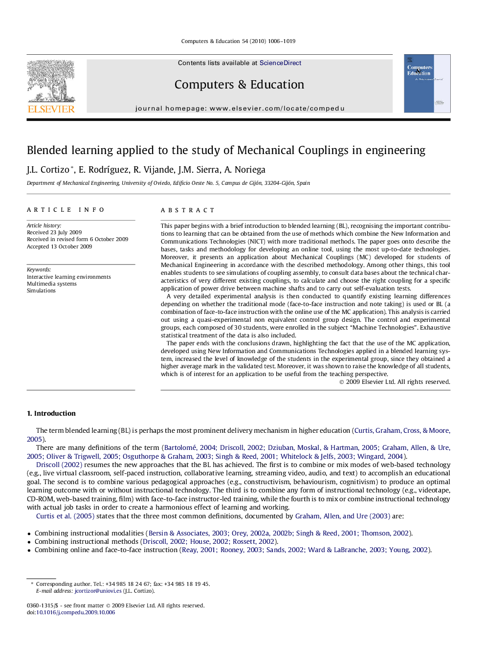 Blended learning applied to the study of Mechanical Couplings in engineering