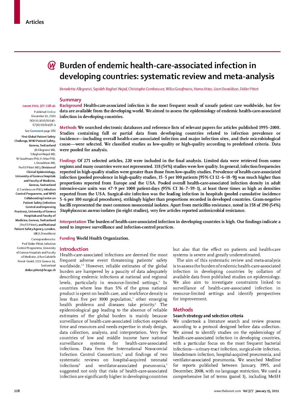 Burden of endemic health-care-associated infection in developing countries: systematic review and meta-analysis