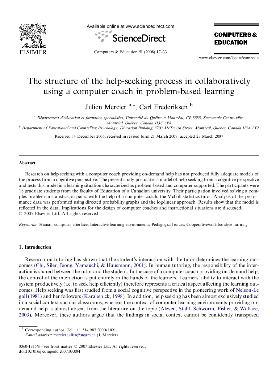 The structure of the help-seeking process in collaboratively using a computer coach in problem-based learning