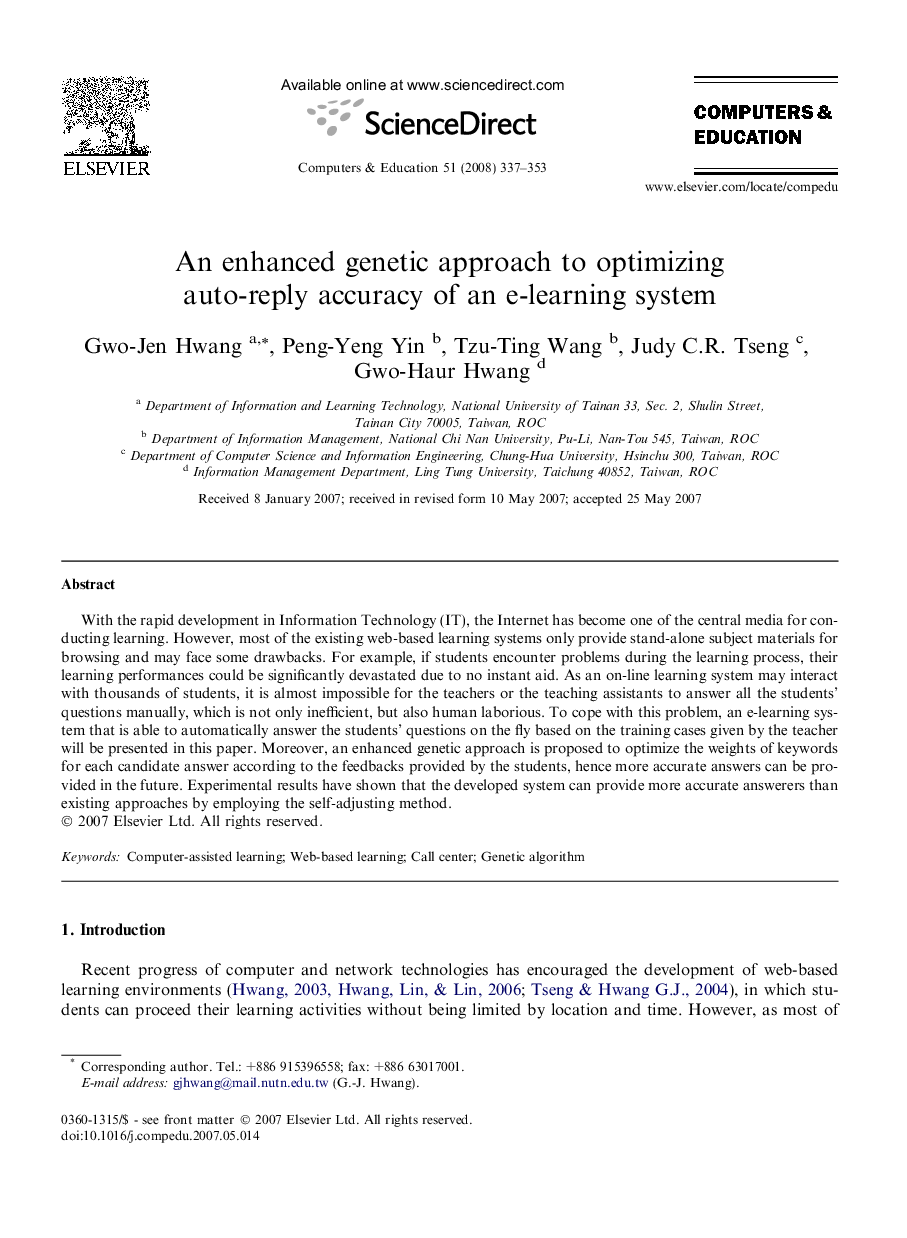 An enhanced genetic approach to optimizing auto-reply accuracy of an e-learning system