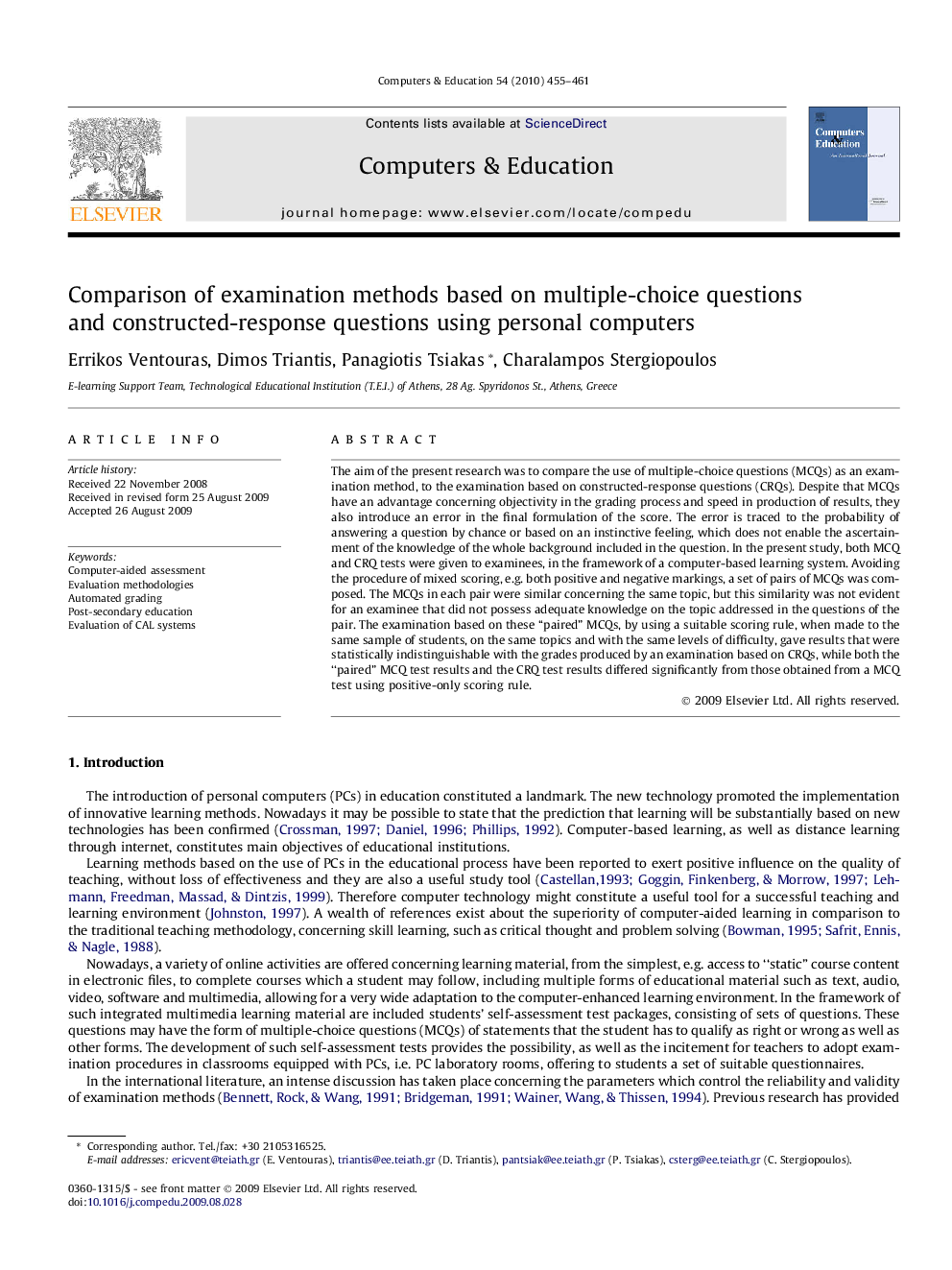 Comparison of examination methods based on multiple-choice questions and constructed-response questions using personal computers