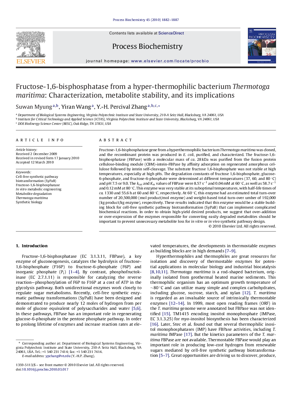 Fructose-1,6-bisphosphatase from a hyper-thermophilic bacterium Thermotoga maritima: Characterization, metabolite stability, and its implications