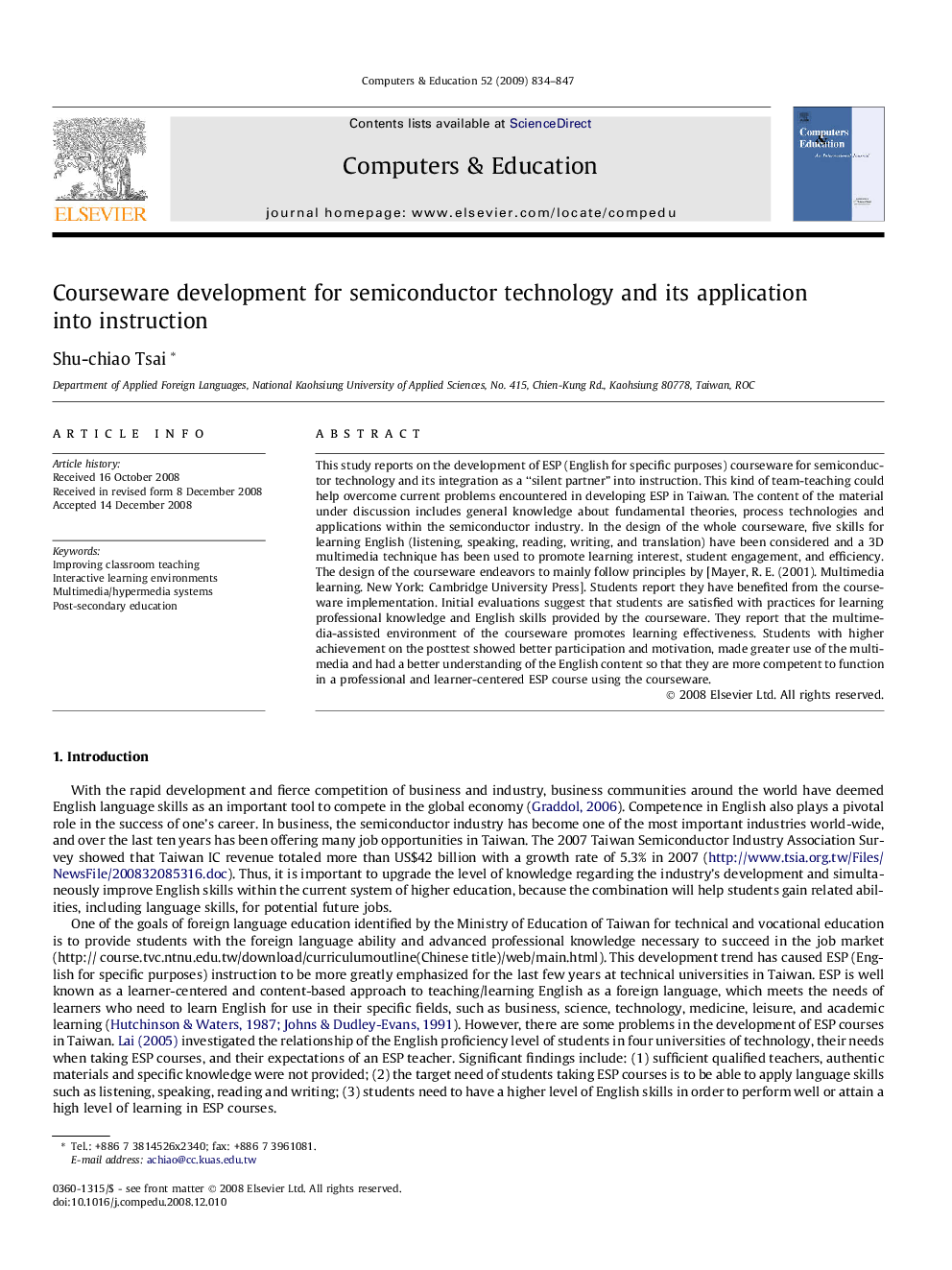 Courseware development for semiconductor technology and its application into instruction