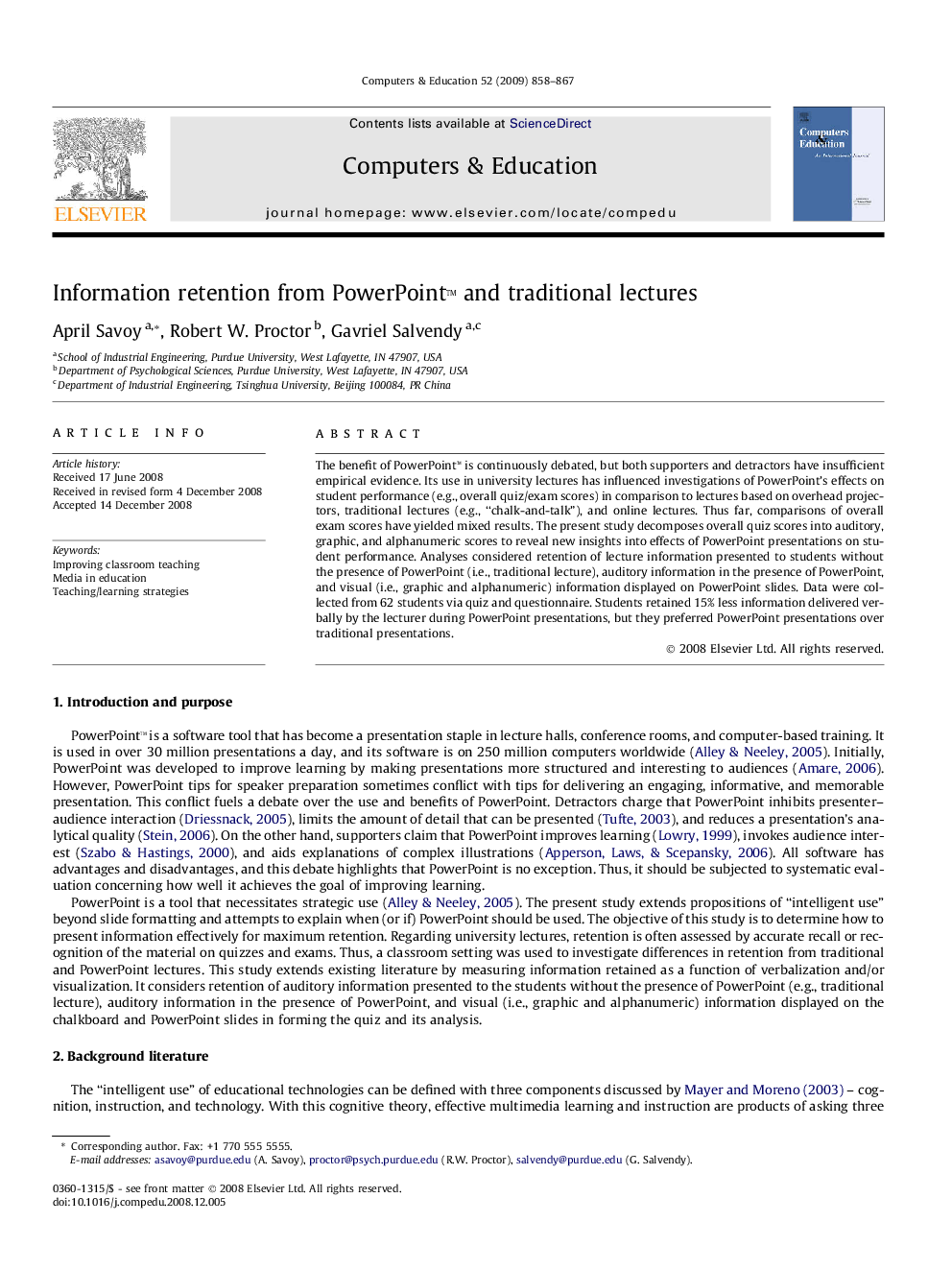 Information retention from PowerPoint™ and traditional lectures