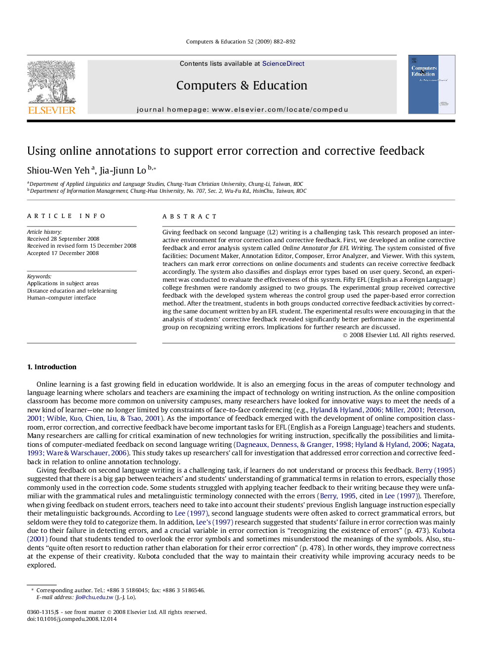 Using online annotations to support error correction and corrective feedback