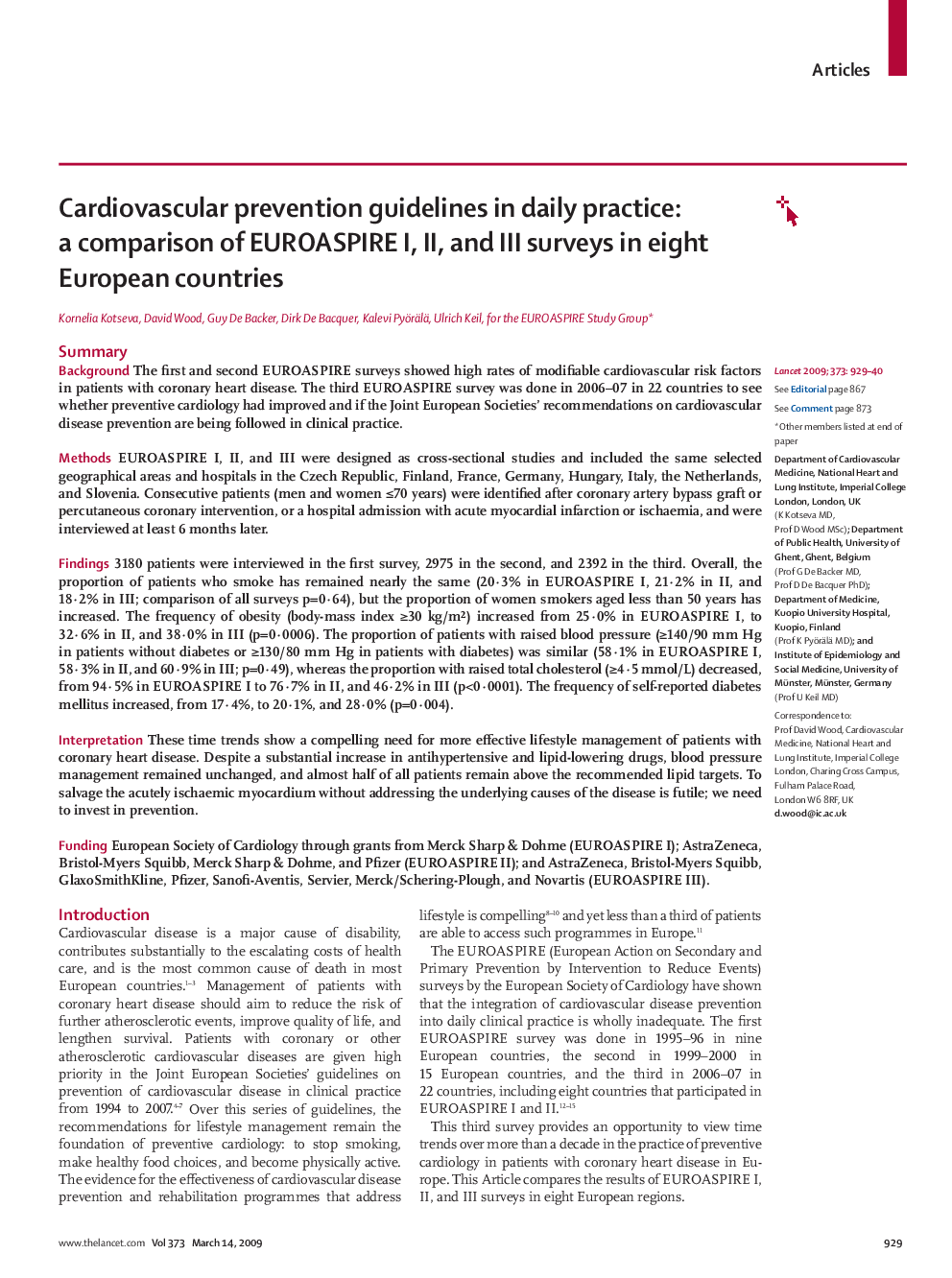 Cardiovascular prevention guidelines in daily practice: a comparison of EUROASPIRE I, II, and III surveys in eight European countries