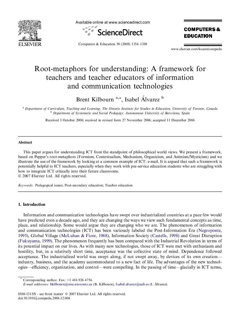 Root-metaphors for understanding: A framework for teachers and teacher educators of information and communication technologies