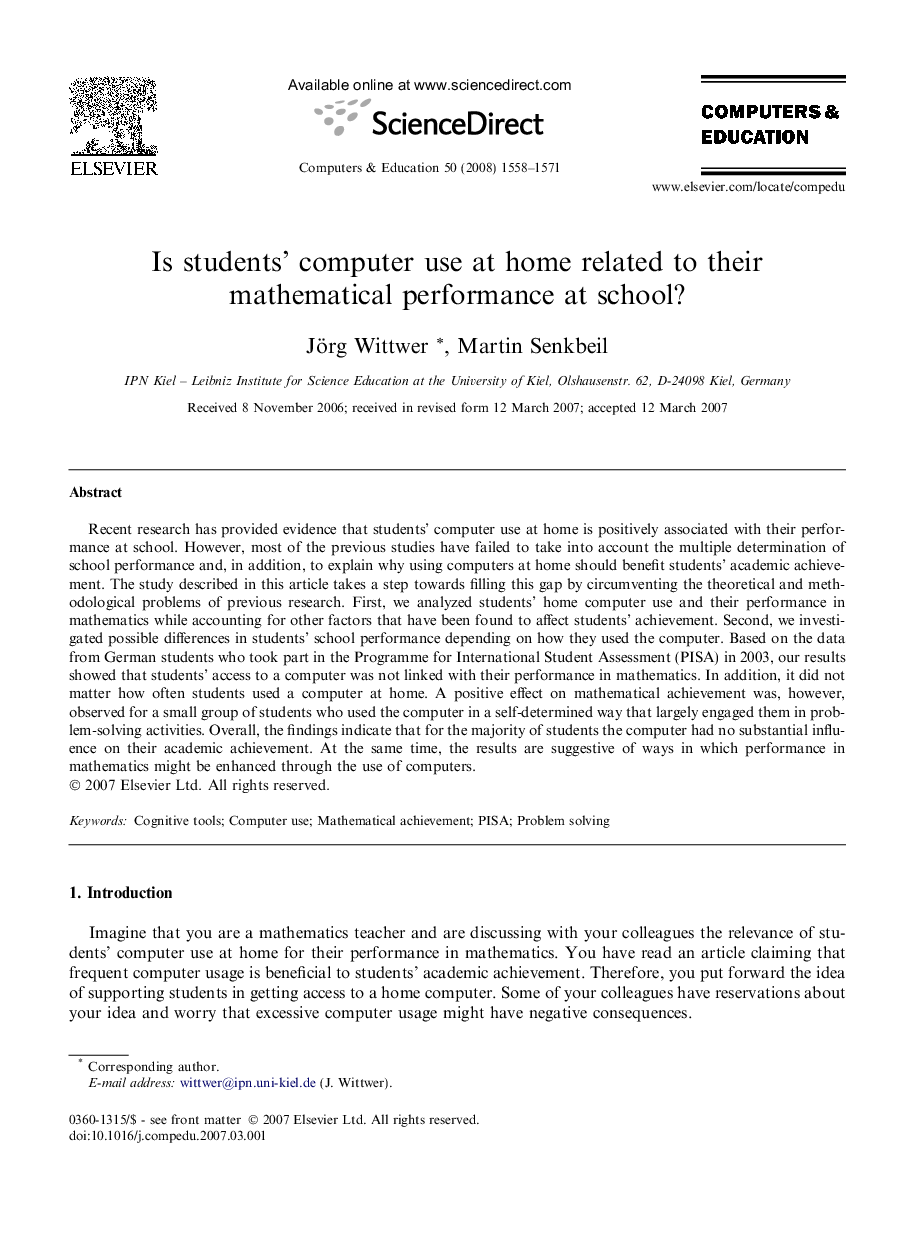 Is students’ computer use at home related to their mathematical performance at school?