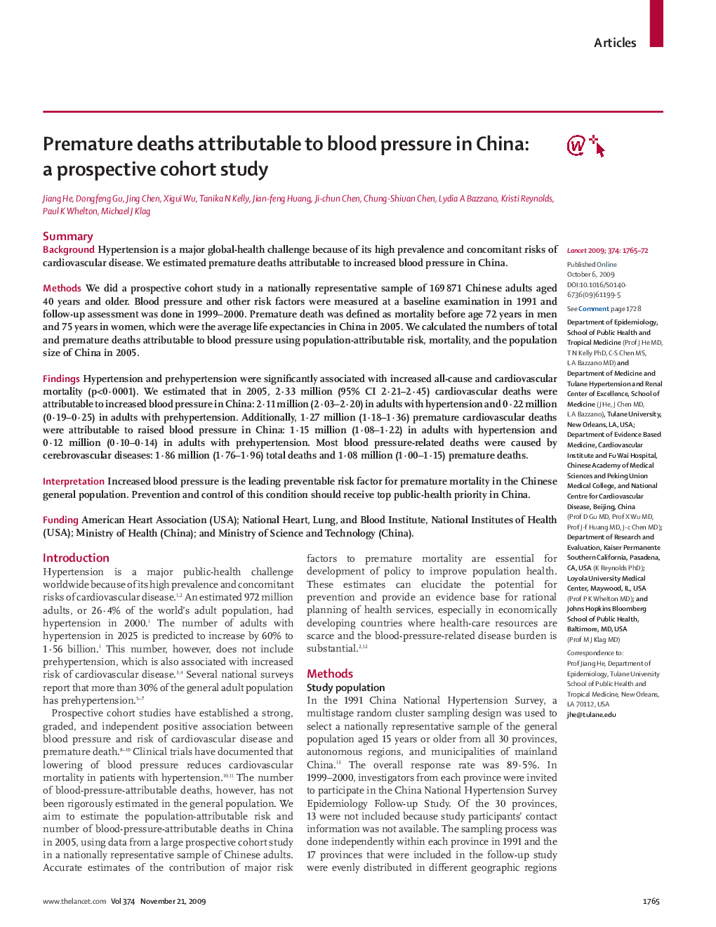 Premature deaths attributable to blood pressure in China: a prospective cohort study