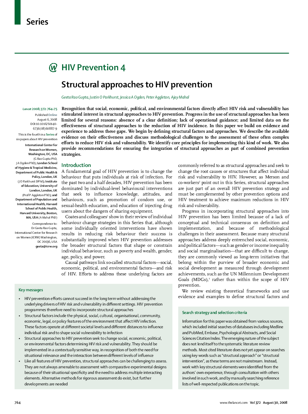 Structural approaches to HIV prevention