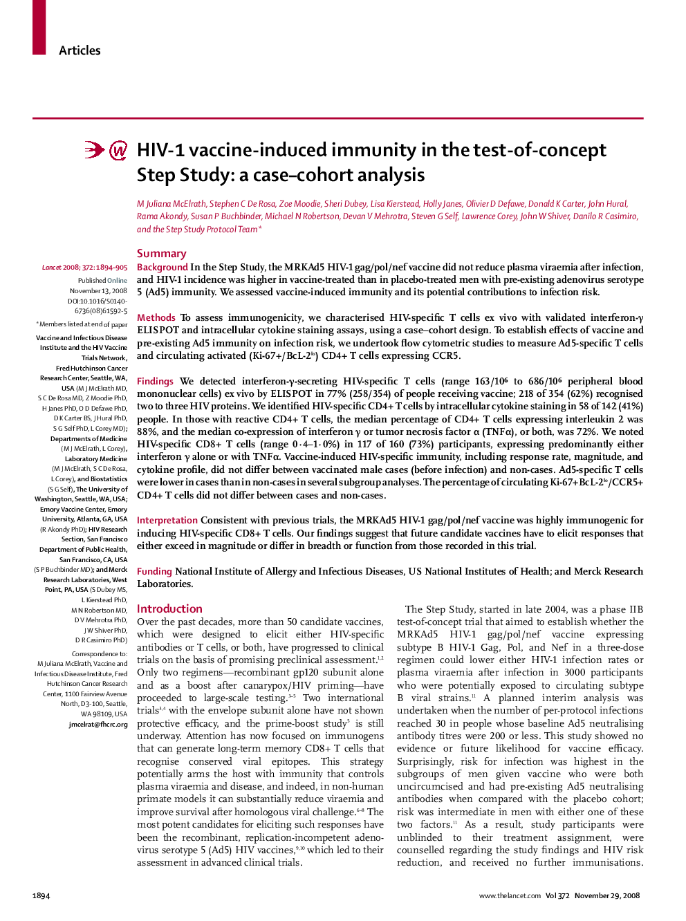 HIV-1 vaccine-induced immunity in the test-of-concept Step Study: a case–cohort analysis