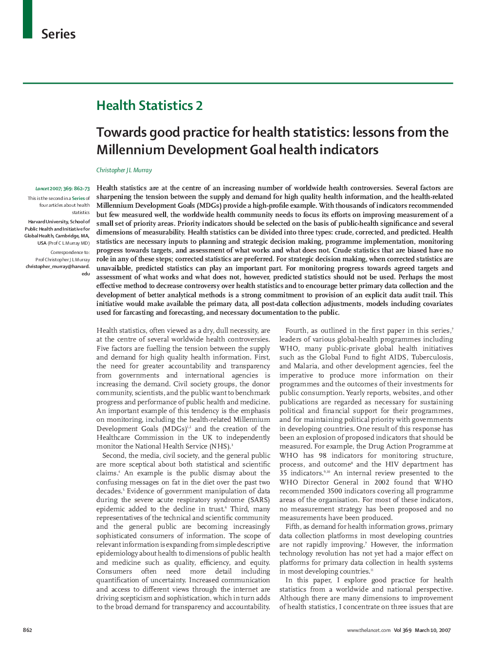 Towards good practice for health statistics: lessons from the Millennium Development Goal health indicators