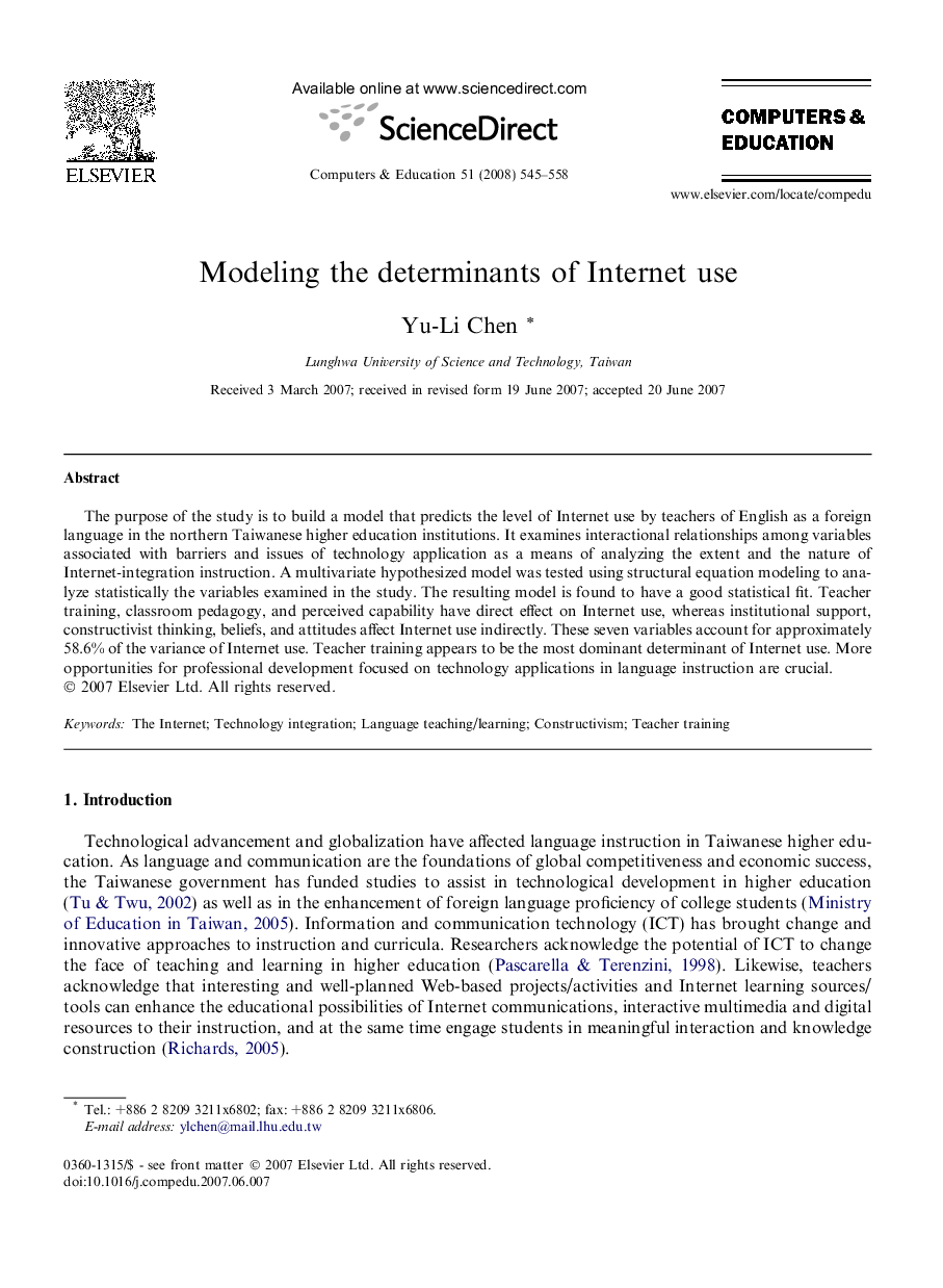 Modeling the determinants of Internet use