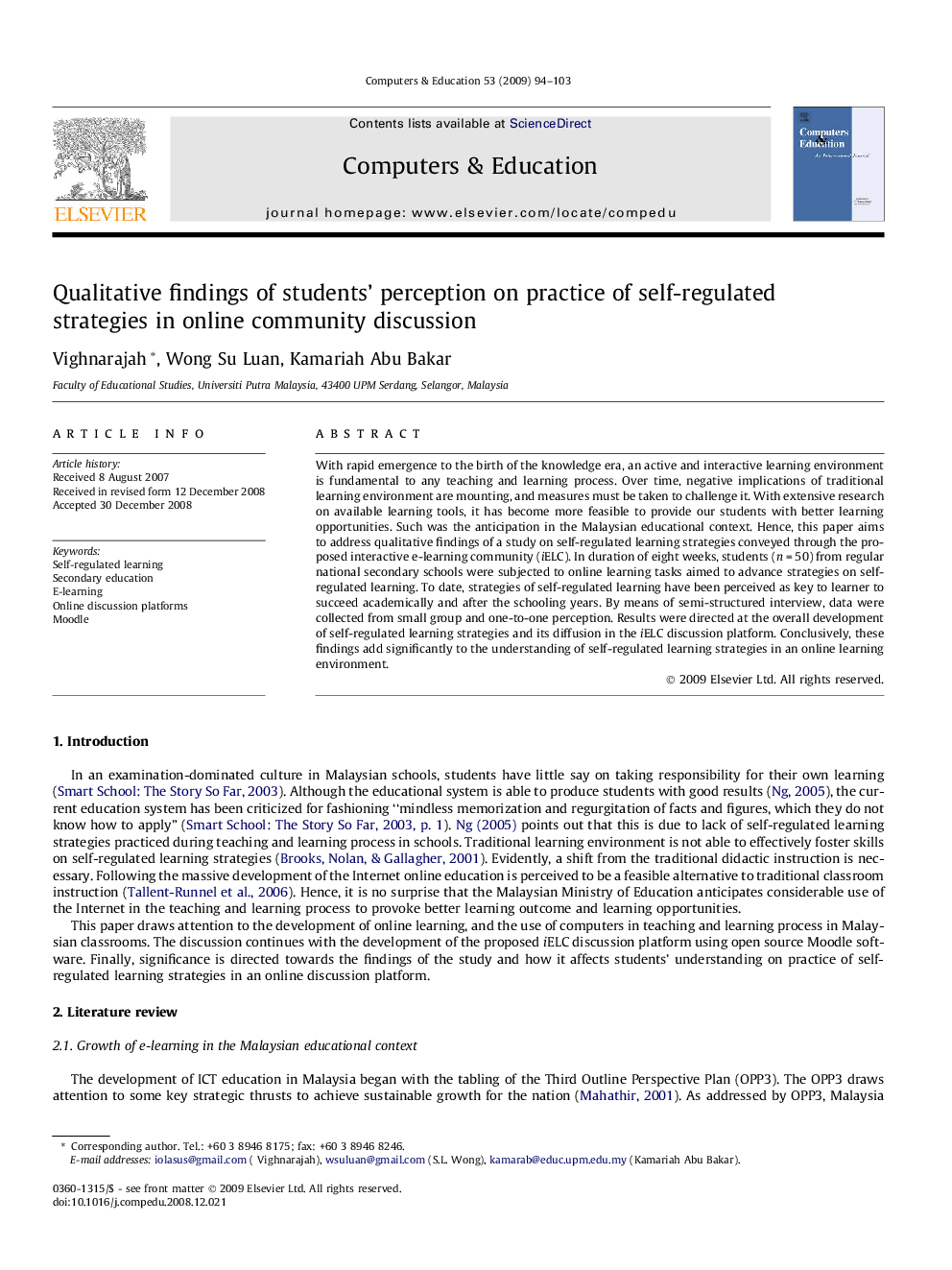 Qualitative findings of students’ perception on practice of self-regulated strategies in online community discussion