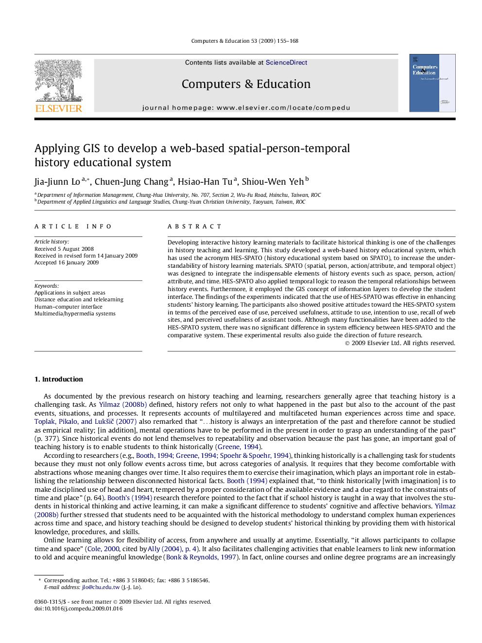 Applying GIS to develop a web-based spatial-person-temporal history educational system