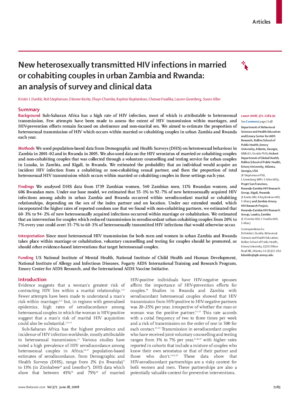 New heterosexually transmitted HIV infections in married or cohabiting couples in urban Zambia and Rwanda: an analysis of survey and clinical data