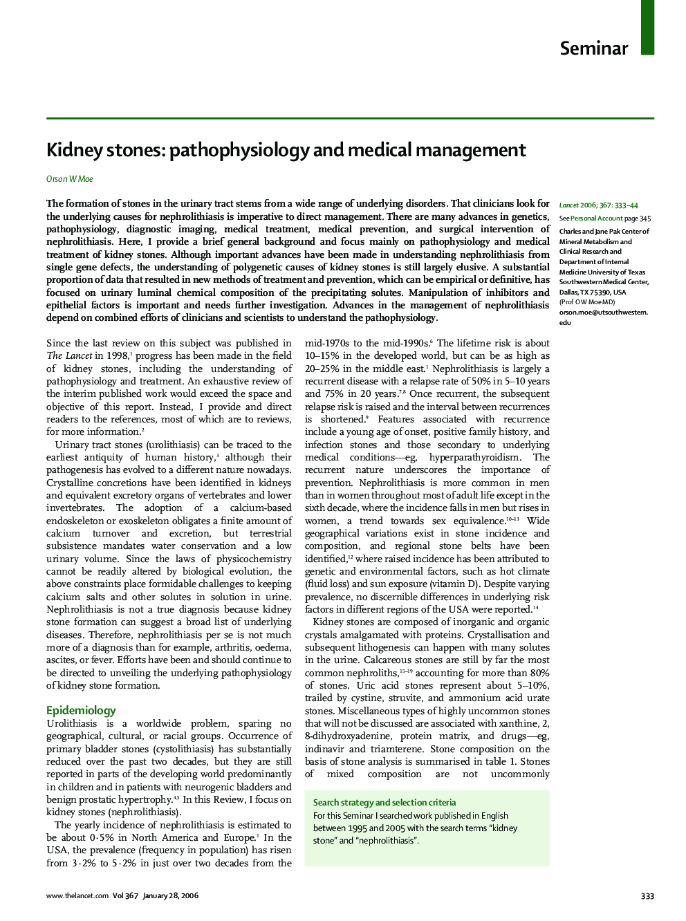 Kidney stones: pathophysiology and medical management