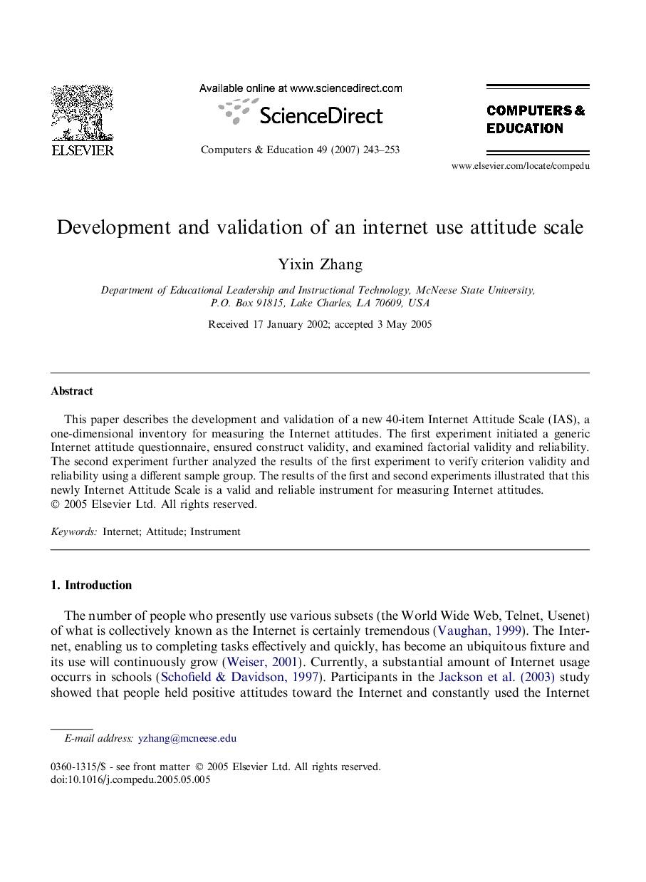 Development and validation of an internet use attitude scale