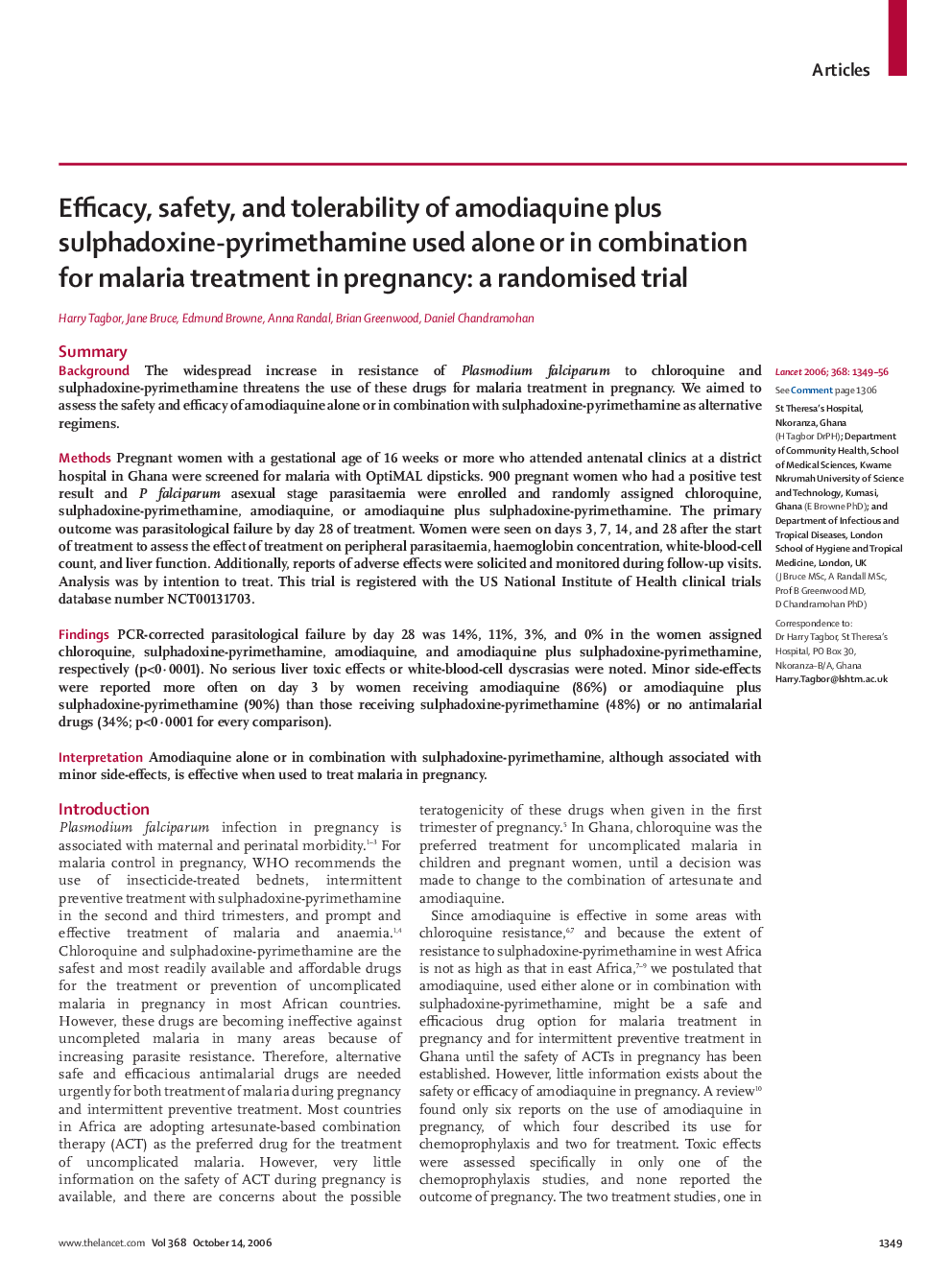 Efficacy, safety, and tolerability of amodiaquine plus sulphadoxine-pyrimethamine used alone or in combination for malaria treatment in pregnancy: a randomised trial
