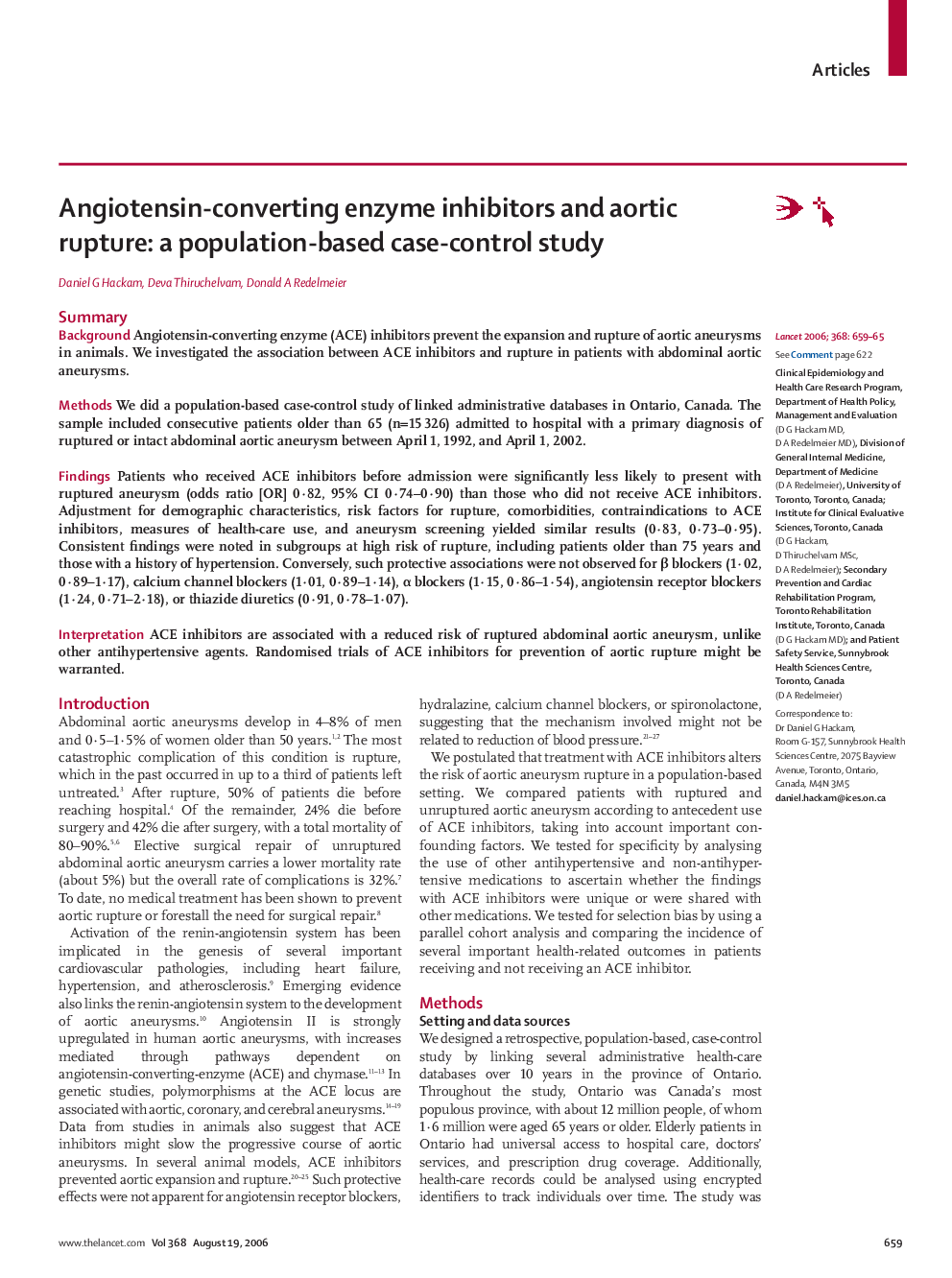 Angiotensin-converting enzyme inhibitors and aortic rupture: a population-based case-control study