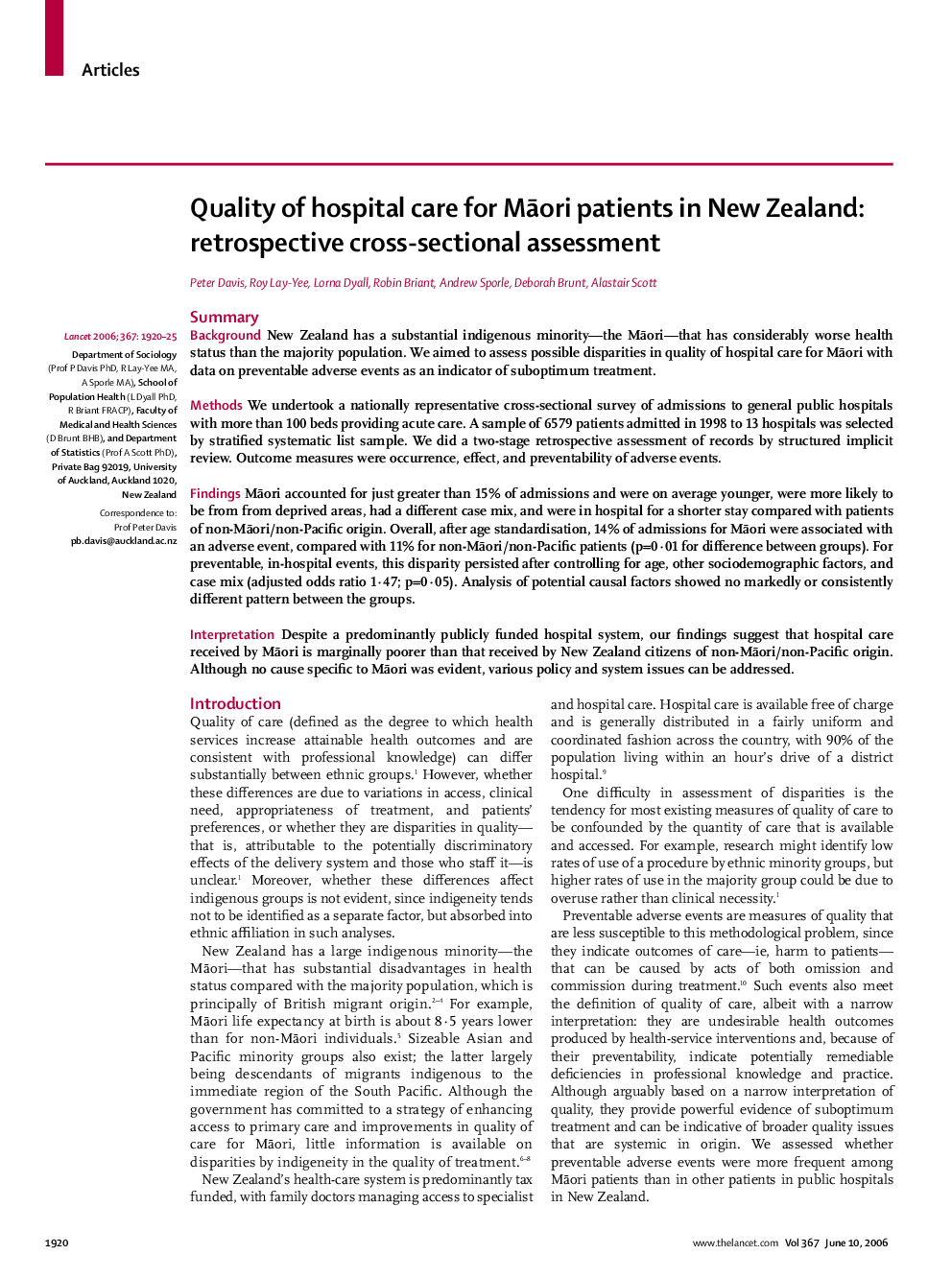 Quality of hospital care for Māori patients in New Zealand: retrospective cross-sectional assessment