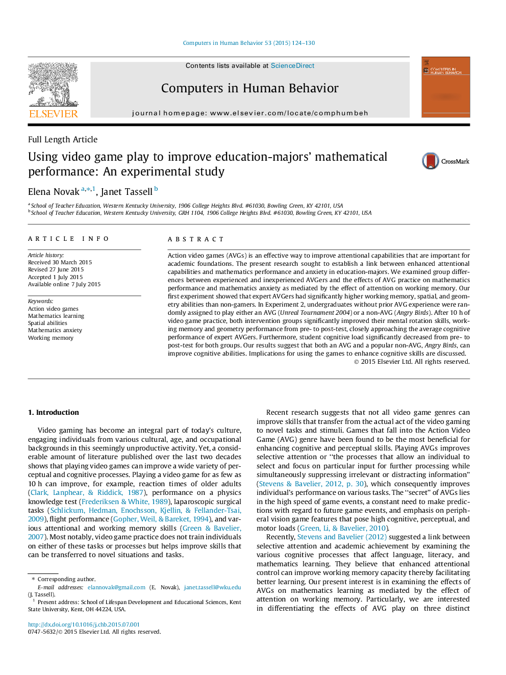 Using video game play to improve education-majors’ mathematical performance: An experimental study