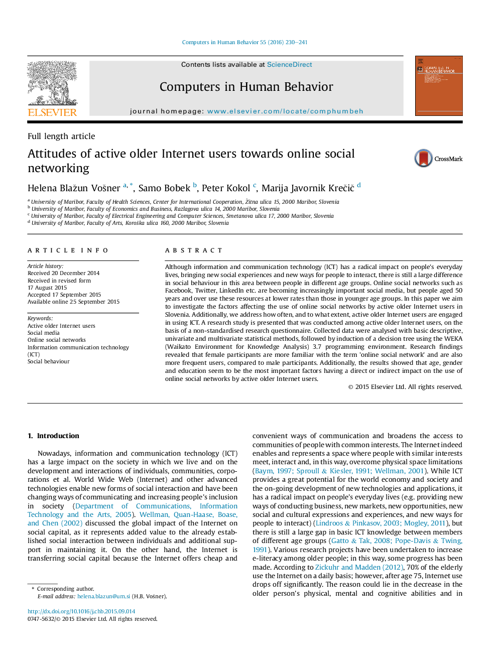 Attitudes of active older Internet users towards online social networking